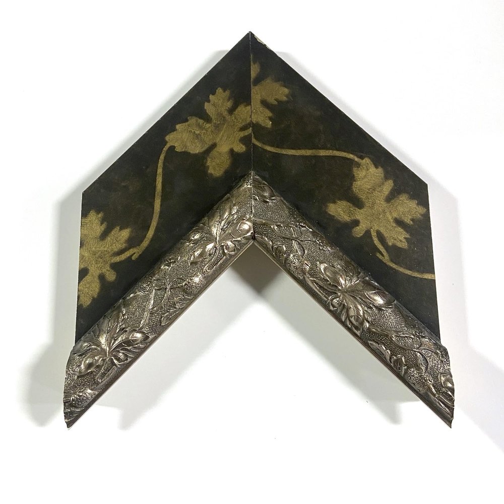 4" Readymade Wood Picture Frame (Black with Brass Leaves) (No Acrylic, 18X24)