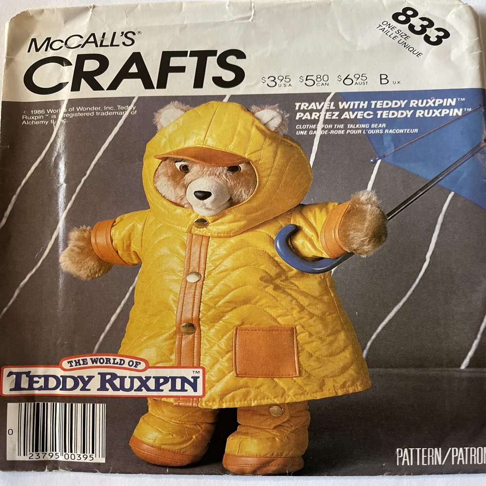 McCall's 833/2741 Rainwear for a 16-17 in Teddy Bear Sewing Pattern