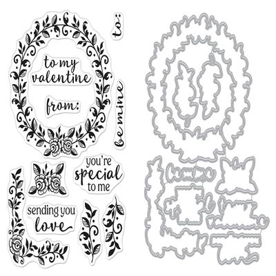 Hero Arts SB397 Valentine Wreath Bundle Clear Stamp Set with Matching Steel Die Set