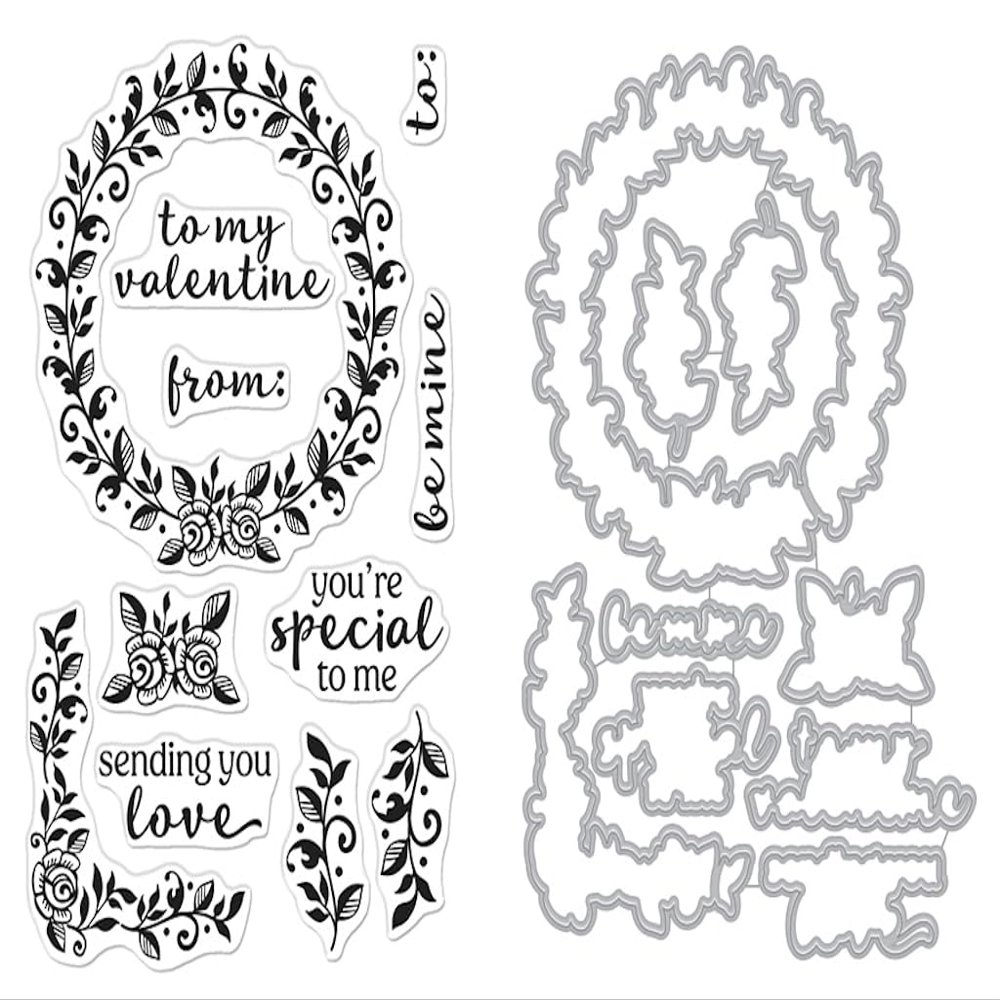 Hero Arts SB397 Valentine Wreath Bundle Clear Stamp Set with Matching Steel Die Set