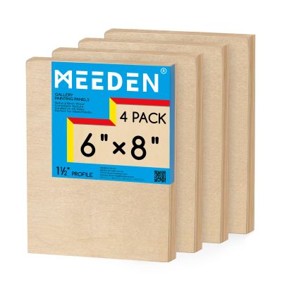 MEEDEN Unfinished Wood Canvas Board: 1-1/2" Deep 6x8 Wooden Canvas Panel Pack of 4 - Blank Cradled Wood Art Board for Painting