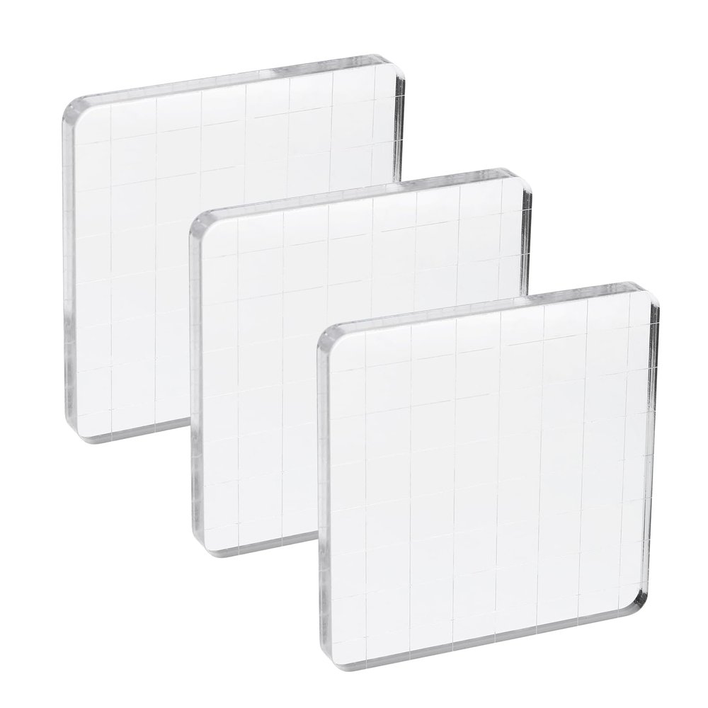 PATIKIL Acrylic Stamp Block, 3 Pack Stamping Block Square Shape with Lines Decorative Mounting Blocks Set for Scrapbooking DIY Crafts Card Making, 3x3