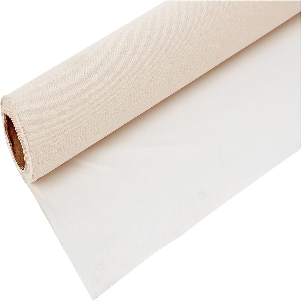 CanvasETC 7 oz 60"" Wide x 6 Yards Primed Cotton Canvas Roll - Double Primed, Acid-Free Gesso for Acrylic Painting, Perfect for Artists, Students, Muralists, DIY Frame Stretching, Medium, White