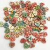 AKOAK 100 Pcs Heart-Shaped Wooden Buttons, 2-Hole Color Printed Mixed Heart-Shaped Buttons, Heart-Painted Plaid Clothing Buttons for DIY Sewing and Wood Craft Clothing Accessories view 1