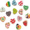 AKOAK 100 Pcs Heart-Shaped Wooden Buttons, 2-Hole Color Printed Mixed Heart-Shaped Buttons, Heart-Painted Plaid Clothing Buttons for DIY Sewing and Wood Craft Clothing Accessories view 2