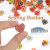 AKOAK 100 Pcs Heart-Shaped Wooden Buttons, 2-Hole Color Printed Mixed Heart-Shaped Buttons, Heart-Painted Plaid Clothing Buttons for DIY Sewing and Wood Craft Clothing Accessories view 4