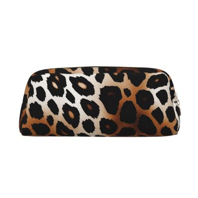 Dwrepo Leopard Print Pencil Bag Portable Leather Pencil Case Travel Makeup Bag Large Capacity Toiletry Bag for Women, Gold