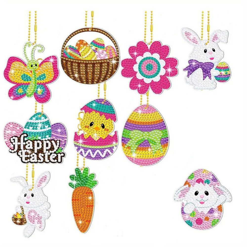Diamond Art Painting Keychains Kit, Diamond Art Painting Keychains Kit DIY Hanging Ornament for Adults Pendant Hanging Bag Key (#37-26PC Easter)