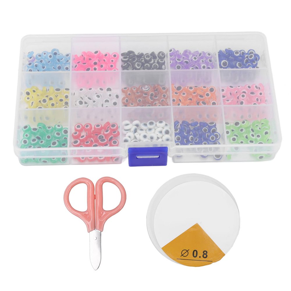 ZJchao Evil Eye Beads Craft Accessories - 15 Grids Boxed Resin Beads for Making, Different Colors, Storage Box, Craft Gifts