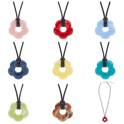 WEBEEDY 8 Colors Flower Pendant Necklaces Black Wax Cord Choker Necklace with Crystal Stone Pendant Cute Aesthetic Accessories for Women Jewelry Making Best Friend Summer Gifts