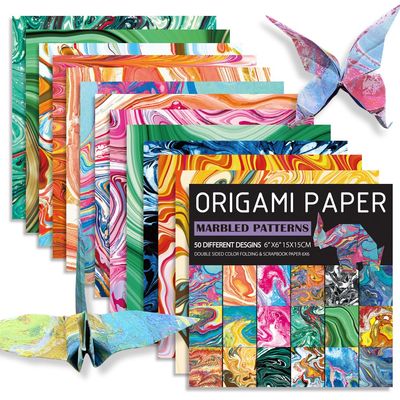 Square Origami Paper 6x6 Double Sided 50 Sheets 50 Colors 70GSM Origami Kit Japanese Chiyo Easy Fold Arts Crafts DIY Handwork Rock Color