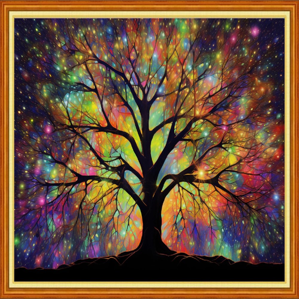 Dooxvey Cross Stitch Kits for Adults Stamped Full Range of Embroidery Starter Kits for Beginners 11CT Printed Cross Stitch Patterns Needlepoint Kits Stamped Crossstitching-Night Light Tree 16x20 inch