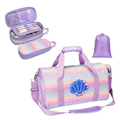 Bagseri Kids Pencil Case and Duffle Bag Bundle, Expandable Cute Pencil Case for Girls, Dance Bag with Shoes Compartment