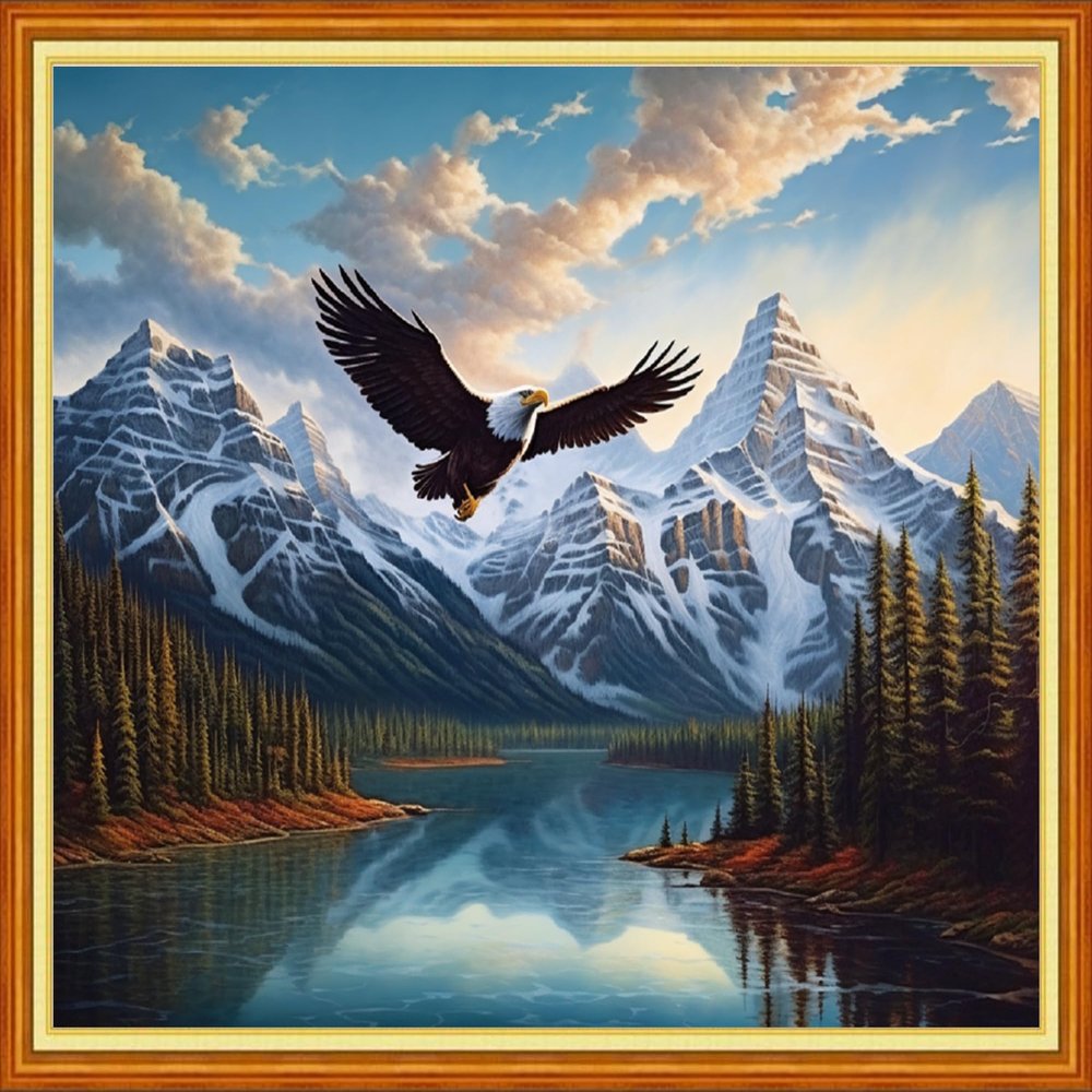 Dooxvey Cross Stitch Kits for Adults Stamped Full Range of Embroidery Starter Kits for Beginners 11CT Printed Cross Stitch Patterns Needlepoint Kits Stamped Crossstitching-River Eagles 16x20 inch