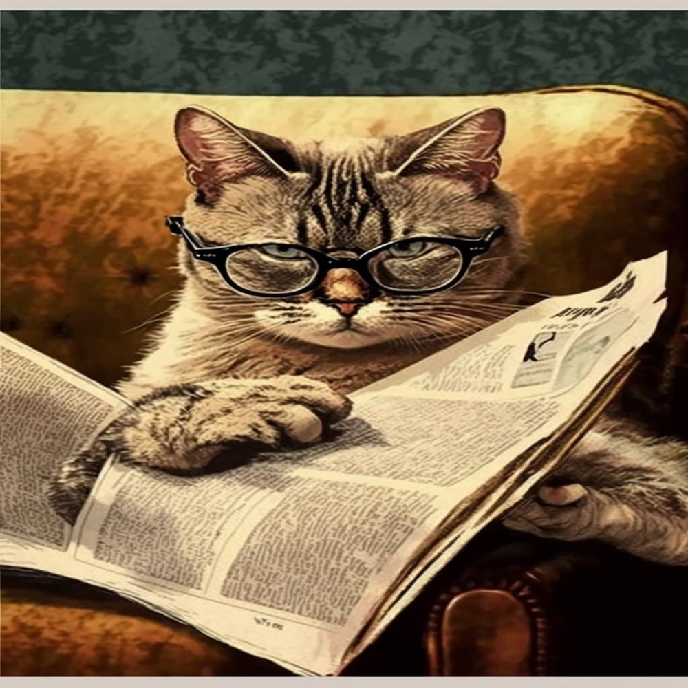 12X16Inch Retro Cat Reading A Bookr Diamond Painting, Adult Children's Interactive Handmade Digital Painting Craft Diamond Painting Kits, for Room Decor Garden Decor or Birthday Gift