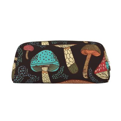 Dwrepo Mushroom Pencil Bag Portable Leather Pencil Case Travel Makeup Bag Large Capacity Toiletry Bag for Women, Gold