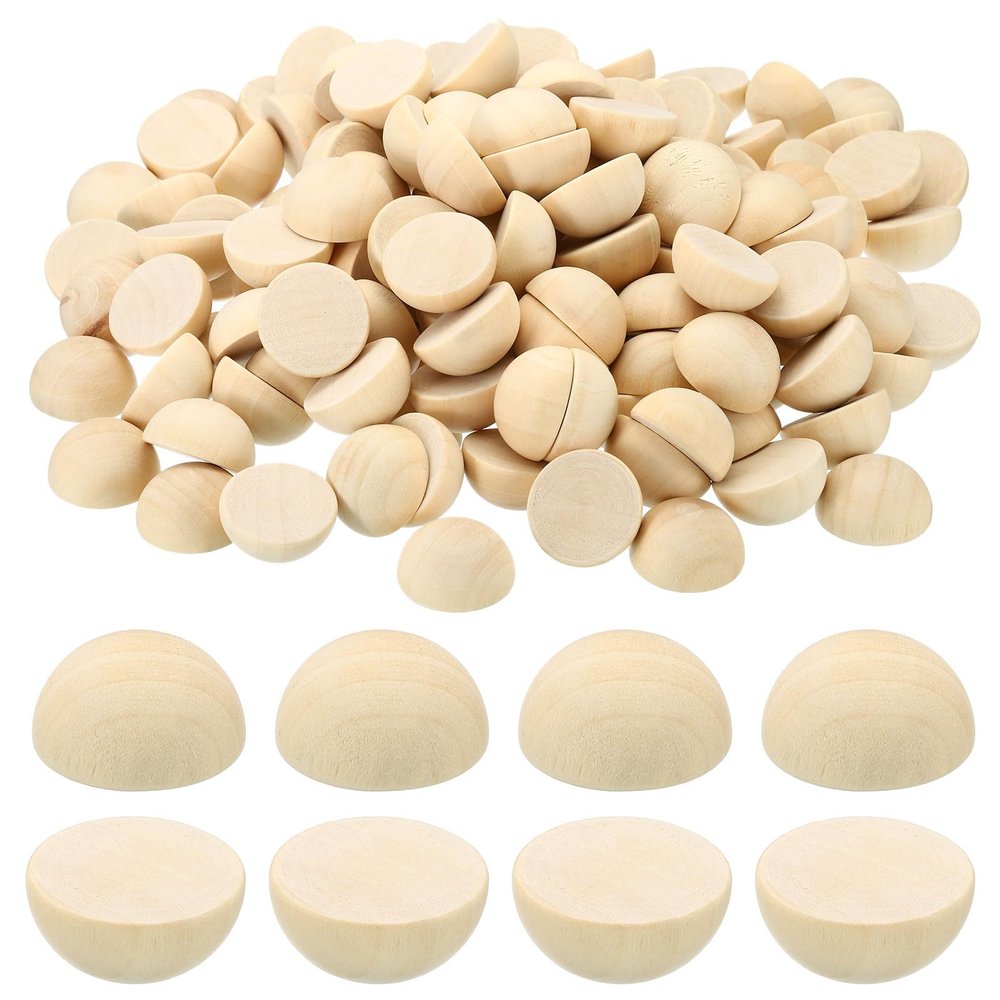 PATIKIL 25mm Half Wood Beads, 150 Pack Unfinished Natural Wooden Beads Round Split Wood Balls for Craft Art Ornaments Painting