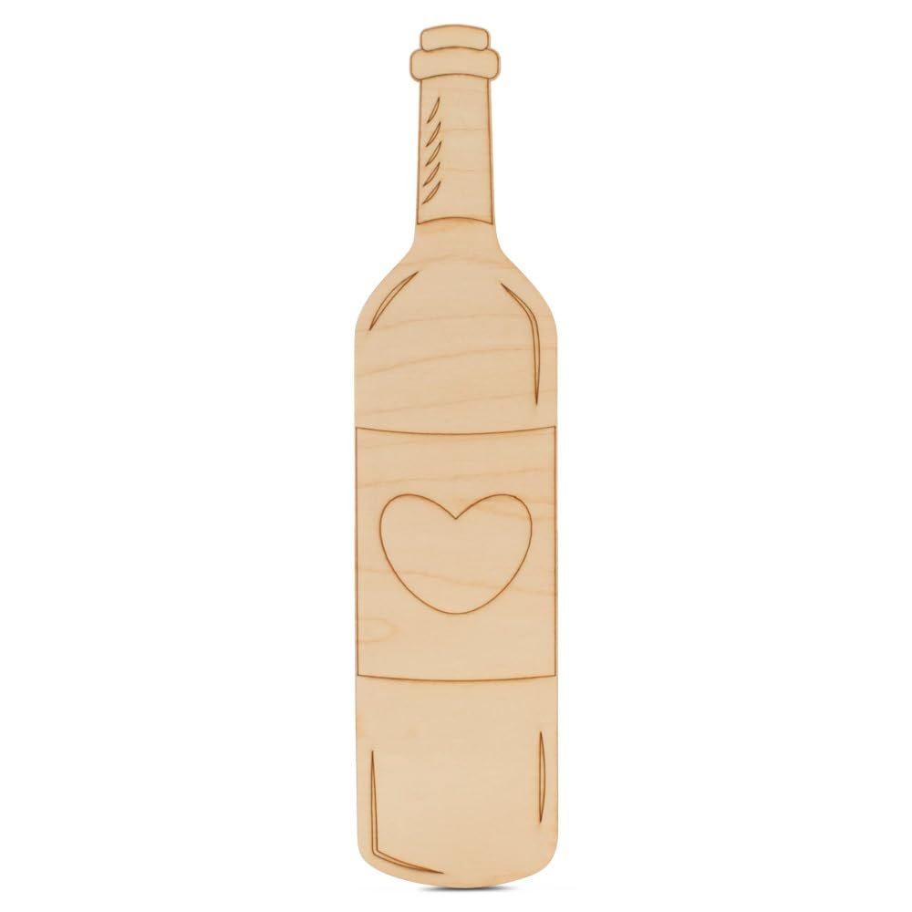 Wine Bottle Wood Cutouts 8-inch, 1/8 inch Thick, Pack of 5 Mother's Day/Valentines Crafts for Gifts and Girls' Dcor, by Woodpeckers