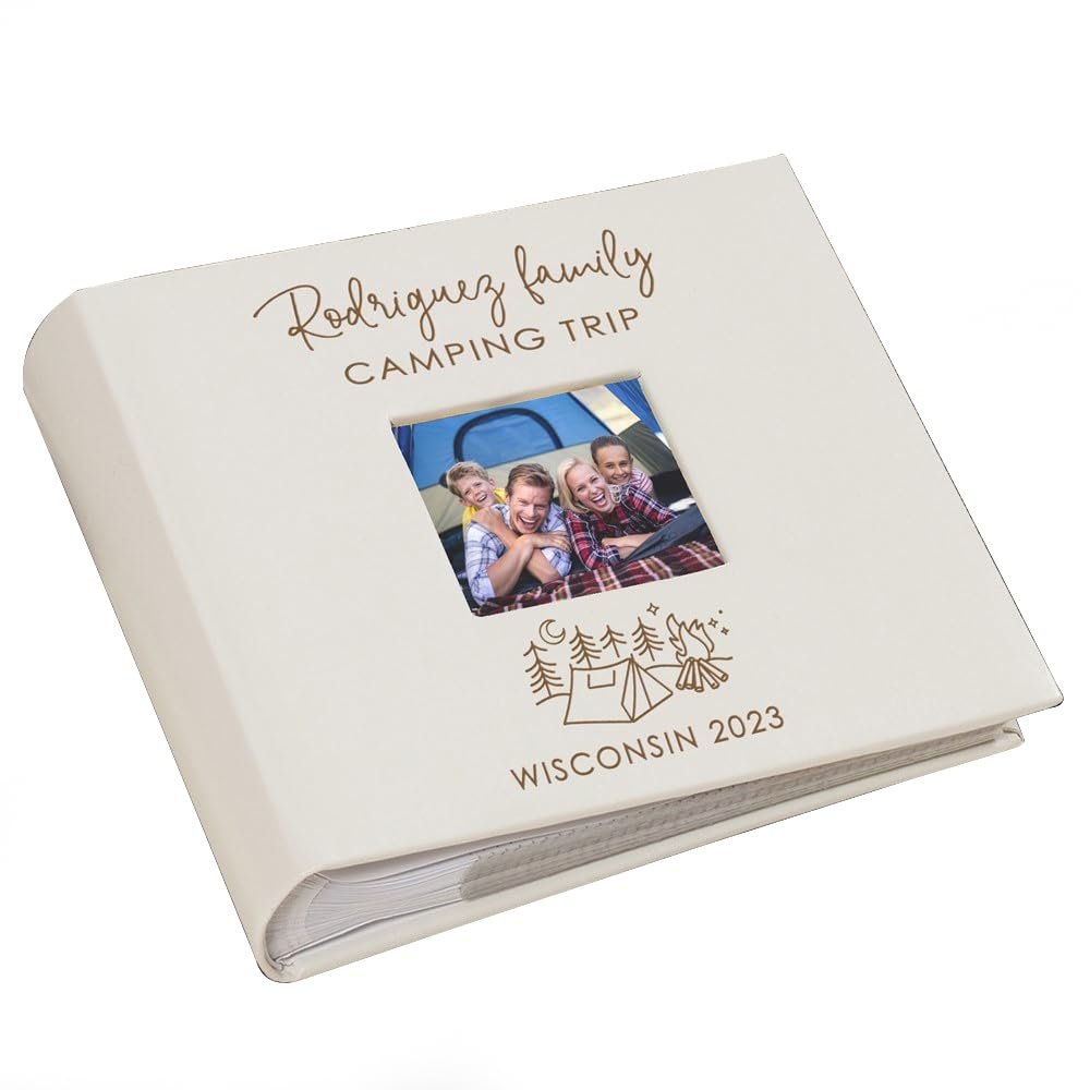 Personalized Photo Album, Custom Engraved Picture Album, Holds 200 4" x 6" Photos, Leatherette and Laser Engraved Scrapbook, Camping Trip