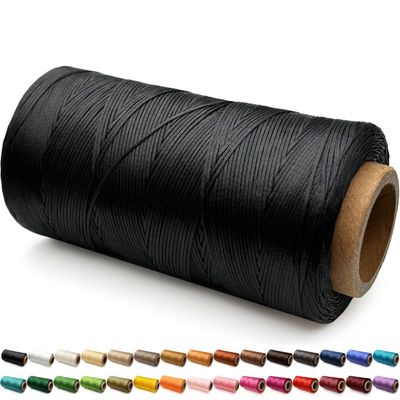 Flat Waxed Thread for Leather Sewing Wax String Polyester Cord Craft Stitching Bag Bookbinding Sail Bracelet Braid Jewelry DIY (1.2mm 300D, Black)