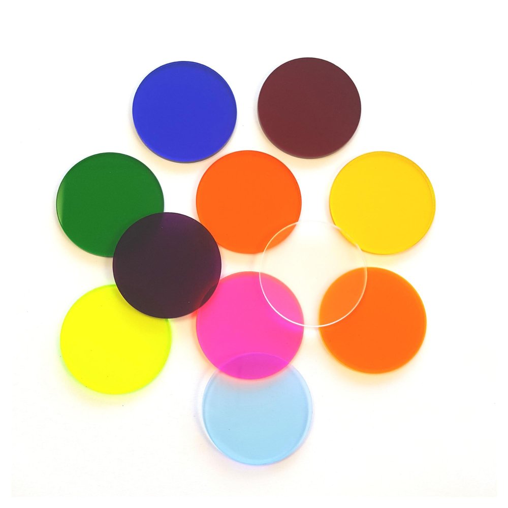 25 Acrylic Circle Blanks (Mixed Translucent Colors) (Select Size) 1/8" Thick - Laser Cut with Polished Edges Plexiglass, Made in USA (2.5")