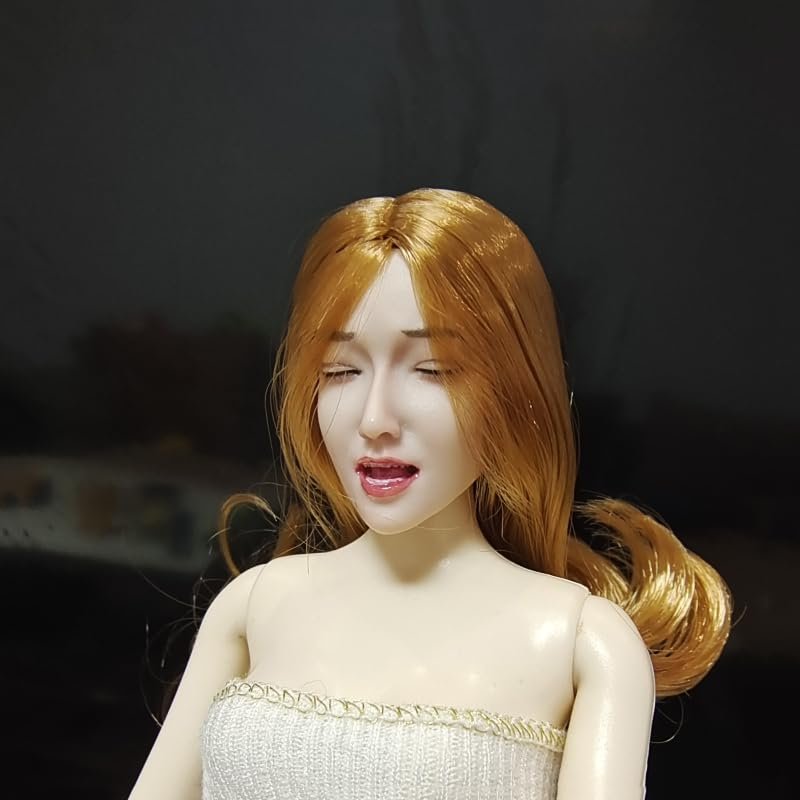 1/6 Scale Female Head Sculpt,Beauty Girl Close Eyes Expression Head Sculpt Carved for 12inch PH TBL JO Action Figure Body (Orange Hair)