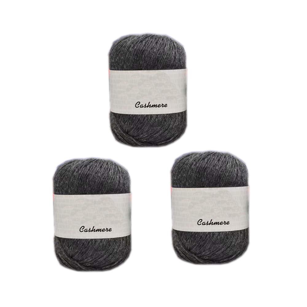 3 Balls 100% Mongolian Cashmere Yarn, Luxurious Hand Knitting Pure Cashmere Cone Yarn Home Necessity for Knitting Crocheting Crafts Total 150g (Deep Grey)