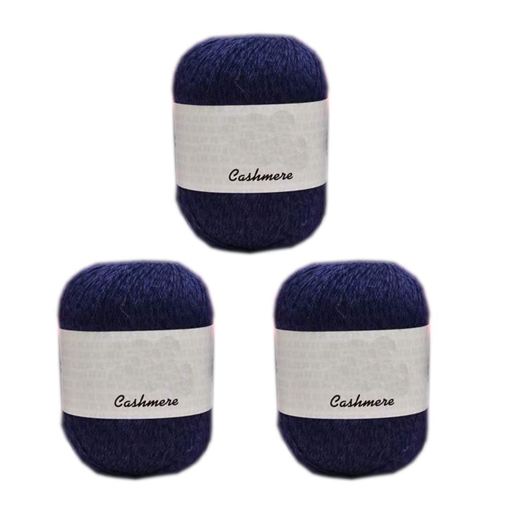 3 Balls 100% Mongolian Cashmere Yarn, Luxurious Hand Knitting Pure Cashmere Cone Yarn Home Necessity for Knitting Crocheting Crafts Total 150g (Blue Flower)