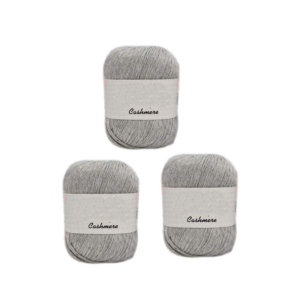 3 Balls 100% Mongolian Cashmere Yarn, Luxurious Hand Knitting Pure Cashmere Cone Yarn Home Necessity for Knitting Crocheting Crafts Total 150g (Light Grey)