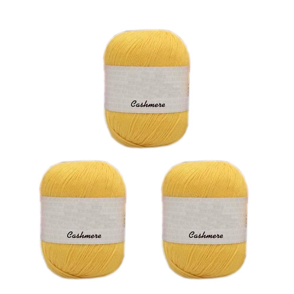 3 Balls 100% Mongolian Cashmere Yarn, Luxurious Hand Knitting Pure Cashmere Cone Yarn Home Necessity for Knitting Crocheting Crafts Total 150g (Yellow)
