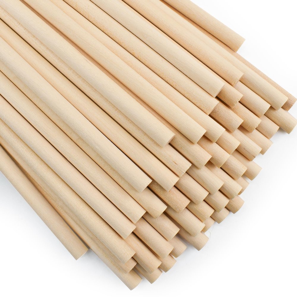 Enkrio 50PCS Dowel Rods Wood Sticks Wooden Dowel Rods - 1/4 x 6 Inch Unfinished Wood for Crafts Doweling Rods for Crafts and DIYers