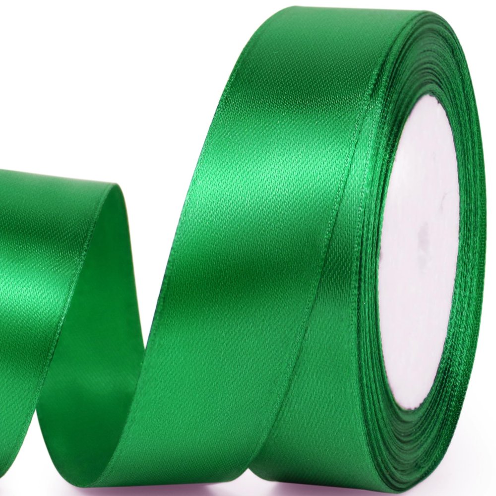 Quhora 1" x 25 Yards Satin Ribbon, Green Silk Ribbon Ideal for Gift Wrapping, Floral Bouquets, Crafts, Wedding Party Decorations, Christmas and Sewing Projects