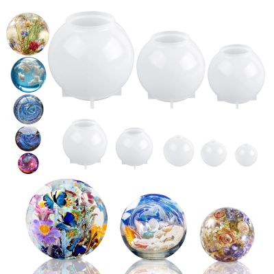 KISREL Sphere Resin Molds, 8 PCS Sphere Silicone Mold, Upgraded 3D Seamless Epoxy MoldsLarge Ball Shape Flower Resin Mold for Home Decor, Flowers Preservation