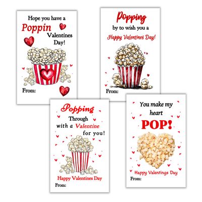 24 Cute kids school class popcorn Valentines day cards