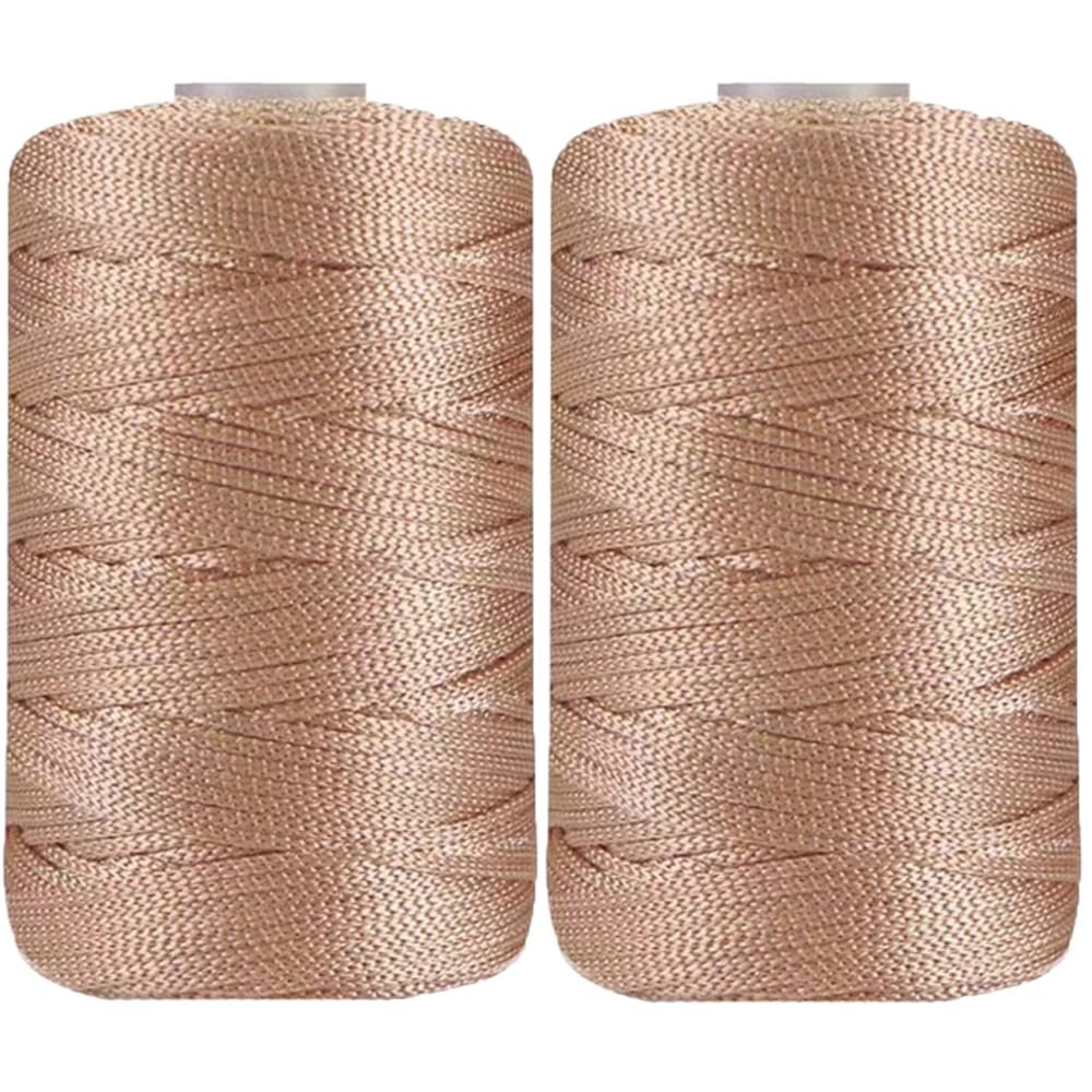 2 Pack/250g Ice Silk Thread 2mm DIY Crochet Bag Thread Knitting Summer Sun Hats Yarn (Light Camel)