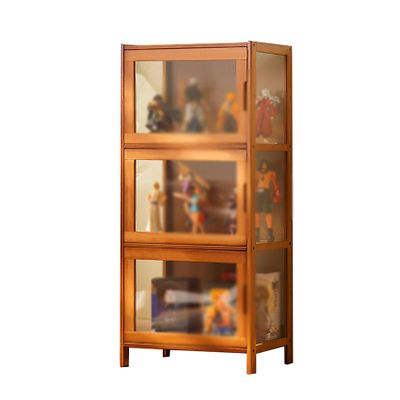 ASQUAR Display Cabinet, Glass Display Cabinet, Showcase Storage Box Locker, Width: 43X32CM, Cabinet Doors can be Flipped and hovered, Easy to Clean-Brown/Gray (Color : B)
