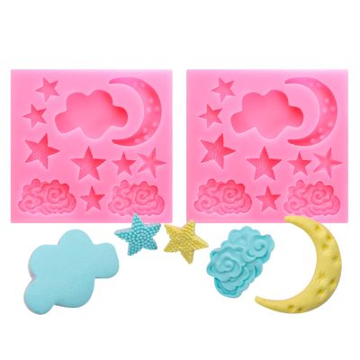 PATIKIL Moon Star Cloud Clay Mold, 2 Pcs Polymer Clay Mold Fondant Mold Silicone for Crafts Air Dry DIY Cake Baking Sugar Candy Chocolate Resin, Pink