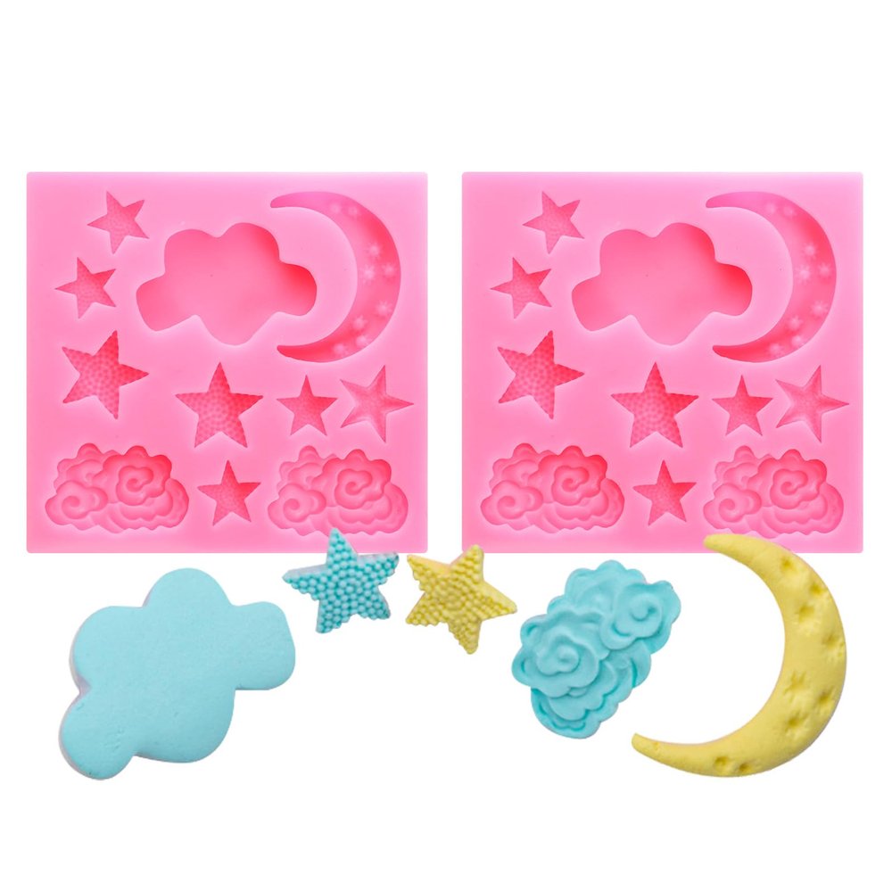 PATIKIL Moon Star Cloud Clay Mold, 2 Pcs Polymer Clay Mold Fondant Mold Silicone for Crafts Air Dry DIY Cake Baking Sugar Candy Chocolate Resin, Pink