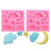 PATIKIL Moon Star Cloud Clay Mold, 2 Pcs Polymer Clay Mold Fondant Mold Silicone for Crafts Air Dry DIY Cake Baking Sugar Candy Chocolate Resin, Pink view 1