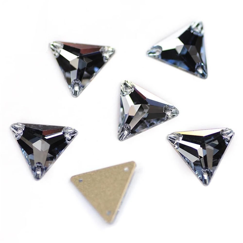 Triangle Sewing Crystal Strass Sew On Stones Glass Beads Flat Back Rhinestone for Clothing Light Sapphire 22mm 24Pcs