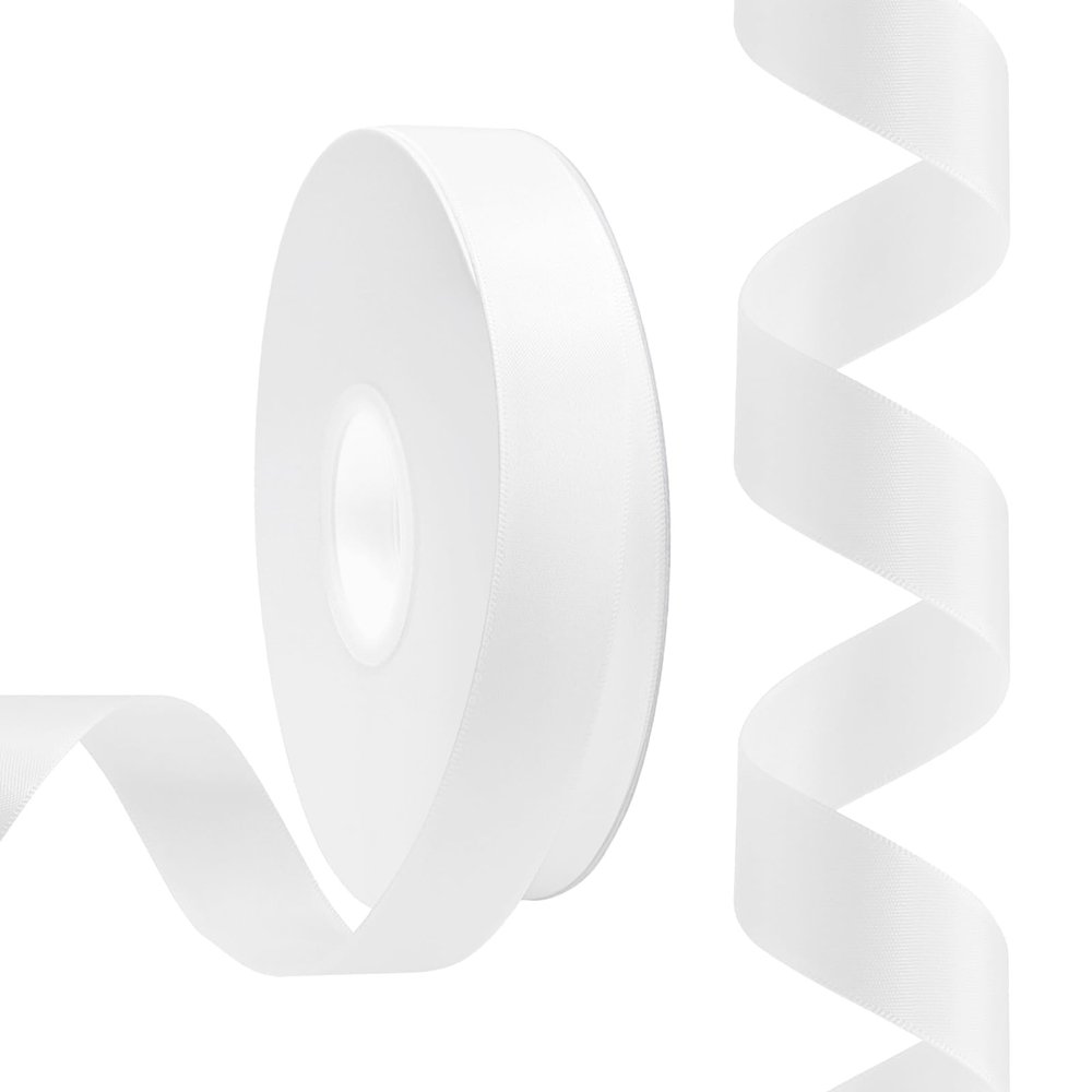 Rilisili White Satin Ribbon 7/8 Inch 50 Yards Double Faced Polyester Satin Ribbons for Gift Wrapping DIY Crafts Weddings Invitations Flower Bouquet Bow Making Home Decor Sewing