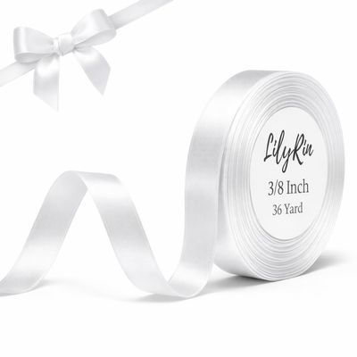 White Ribbon 3/8 Inch x 36 Yards Fabric Ribbon Roll for Gift Wrapping, Bows, Wedding Decorations, Floral Arrangements, Balloons, Wreaths, Baby Shower, DIY Crafts & Party Favors