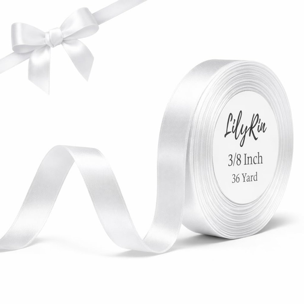 White Ribbon 3/8 Inch x 36 Yards Fabric Ribbon Roll for Gift Wrapping, Bows, Wedding Decorations, Floral Arrangements, Balloons, Wreaths, Baby Shower, DIY Crafts & Party Favors