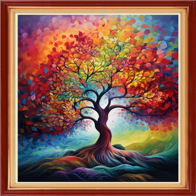 DMCVIVR Stamped Cross Stitch Kits for Adults Beginners Embroidery Kits 11CT Needlepoint Kits Cross Stitch Patterns Embroidery Patterns-Colorful Tree 16x20 inch, Handicrafts 12