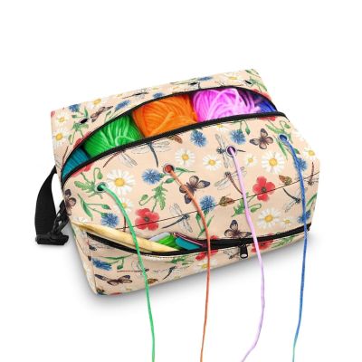 Kathyboom Dragonfly Daisy Knitting Bag Portable Crochet Accessories Organizer for Yarn Storage, Lightweight Crochet Bag Knitting & Crochet Supplies Crochet Gift