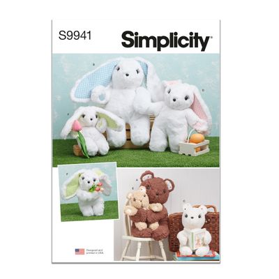 Simplicity SS9941OS Bears and Bunnies Plush Animals Sewing Pattern Packet, Design Code S9941, Sizes Vary