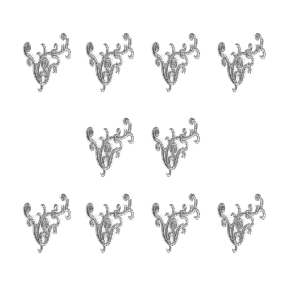 10 Pcs Silver Flower Patches Iron On Embroidery Celtic Custom Patch Sew On Applique for Arts Crafts DIY Decor Jeans Jackets Clothing Bags Backpack (2.95x3.54 Inches)