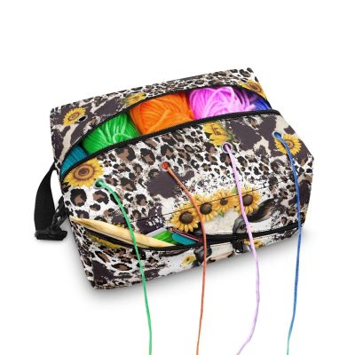 Kathyboom Cow Leopard Knitting Bag Portable Knitting Accessories Organizer for Yarn Storage, Knitting & Crochet Supplies Crochet Gift for Mother Wife