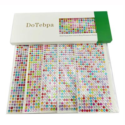 DoTebpa 4032 Pieces 6 mm Bling Rhinestone Sticker Sheet Gem Diamond Self Adhesive for Scrapbooking Embellishments and DIY Crafts, Wedding, Decor (Assorted Color)