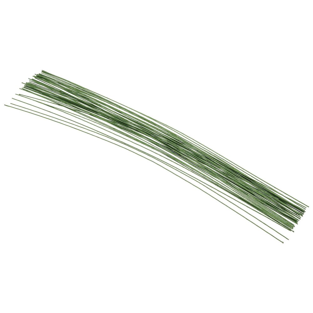 PATIKIL 22 Gauge 14" Floral Stem Wire, 50 Pcs Paper Wrapped Iron Artificial Flower Stem Accessories for DIY Bouquet Stem and Craft Decoration, Dark Green